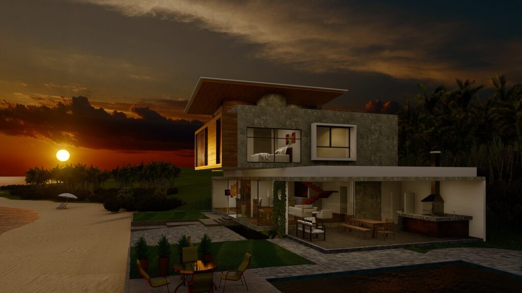 Exterior Rendering of a family house on the beach side